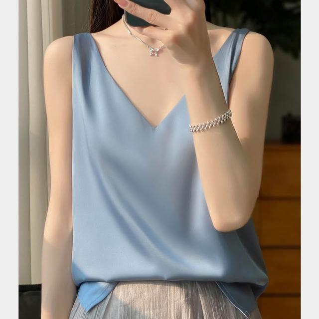 【巴黎精品】現貨限搶 頂級法式絲質上衣緞面背心名媛絲綢冰絲襯衫天絲無袖女T恤(純色5色b5a2)
