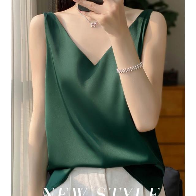 【巴黎精品】現貨限搶 頂級法式絲質上衣緞面背心名媛絲綢冰絲襯衫天絲無袖女T恤(純色5色b5a2)
