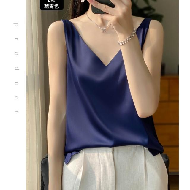 【巴黎精品】現貨限搶 頂級法式絲質上衣緞面背心名媛絲綢冰絲襯衫天絲無袖女T恤(純色5色b5a2)