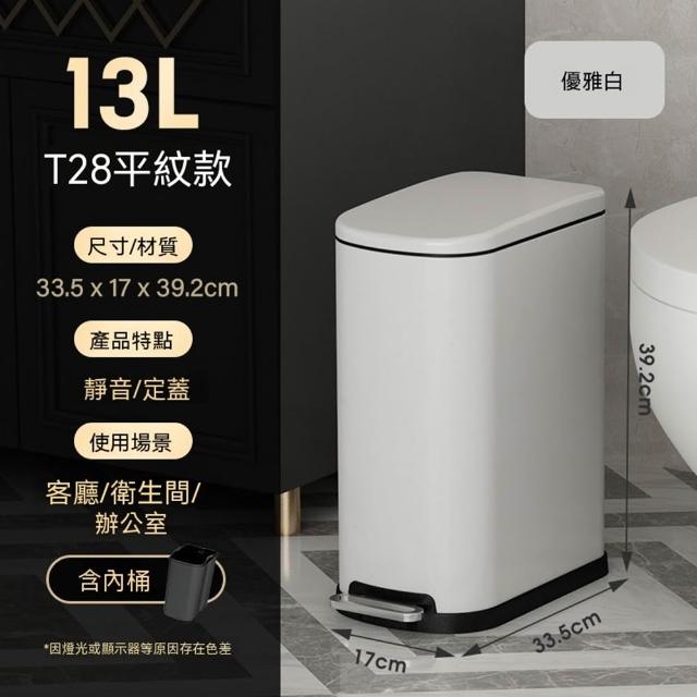 垃圾桶 13L不銹鋼桶 窄縫腳踩帶蓋 靜音緩降防指紋 多場景