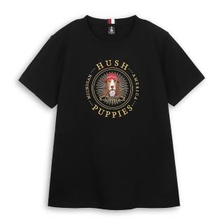 【Hush Puppies】男裝 T恤 經典漁夫帽狗圓章T恤 (黑色/ 63111901)
