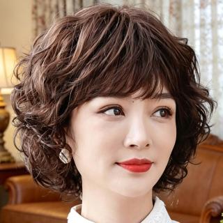 【LEEHER】短髮假髮/自然假髮套/媽媽假髮/真人髮絲假髮/全頭套假髮/捲髮假髮/女士假髮/中老年假髮