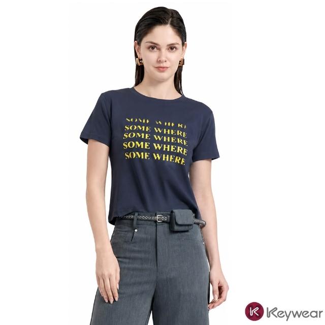 【KeyWear 奇威名品】清爽顯白字母短袖上衣T恤(共3色)