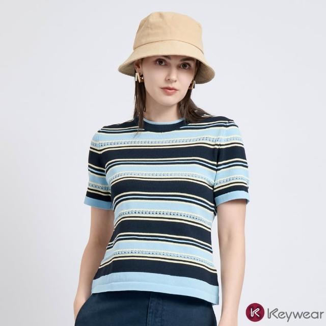 【KeyWear 奇威名品】顯瘦條紋短袖針織上衣(共3色)