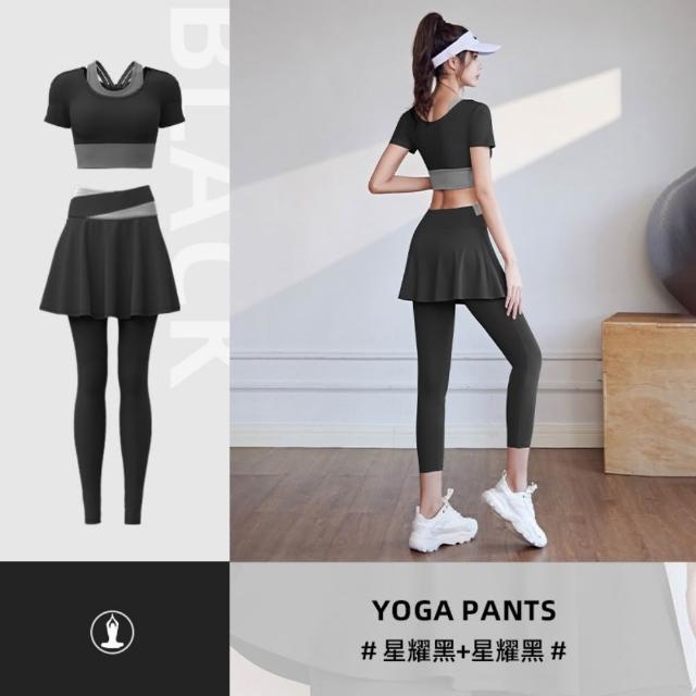 【巴黎精品】現貨限搶 瑜珈服套裝短袖運動服運動上衣休閒女裝瑜伽服-彈力透氣瑜珈褲修身長褲多色b1a54 A