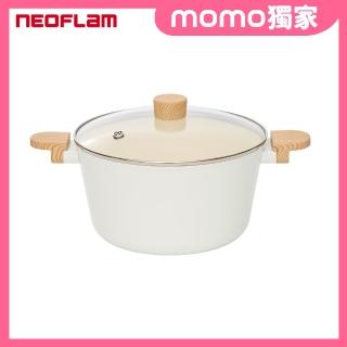 【NEOFLAM】Vivid系列陶瓷塗層雙耳湯鍋24公分-白+玻璃蓋(不挑爐具/瓦斯爐電磁爐可用)