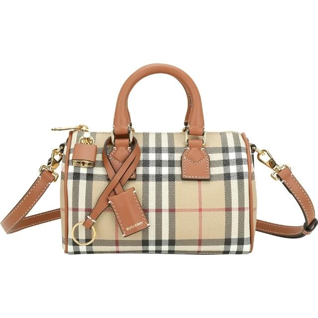 【BURBERRY 巴寶莉】格紋塗層手提/斜背波士頓包(多款可選)(肩背 兩用包 帆布包)