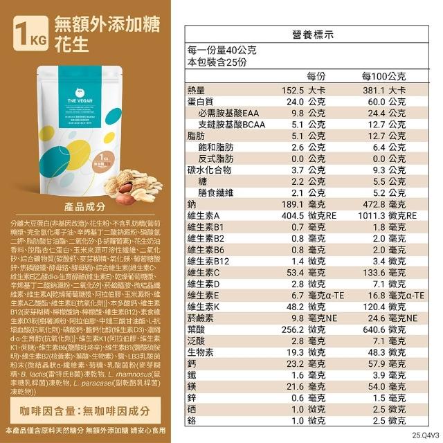 【THE VEGAN 樂維根】經典植物優蛋白 一組入 1KG/袋(優蛋白.高蛋白.蛋白粉.台灣製造.全素)