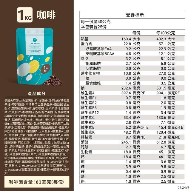 【THE VEGAN 樂維根】經典植物優蛋白 一組入 1KG/袋(優蛋白.高蛋白.蛋白粉.台灣製造.全素)