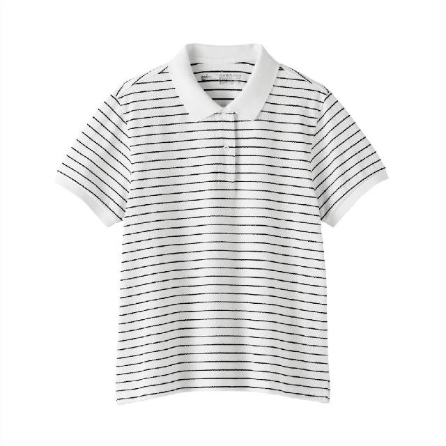 【MUJI 無印良品】女鹿子織短袖POLO衫(柔白/黑色/柔白橫紋/暗藍橫紋/煙燻棕橫紋)