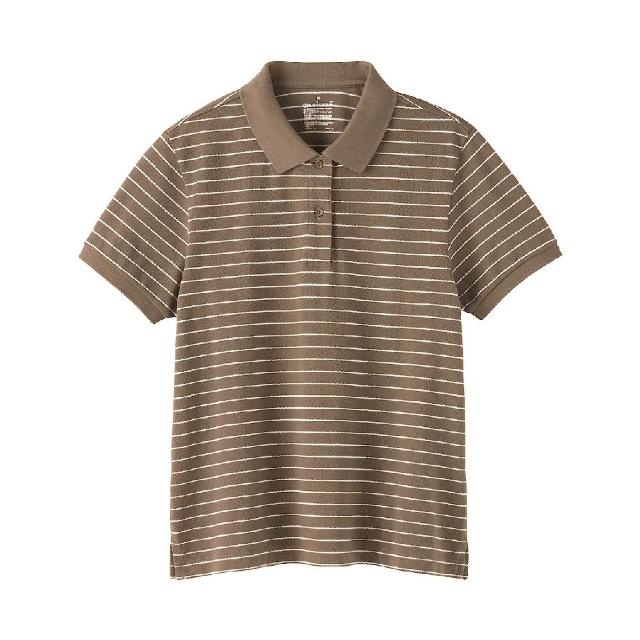 【MUJI 無印良品】女鹿子織短袖POLO衫(柔白/黑色/柔白橫紋/暗藍橫紋/煙燻棕橫紋)