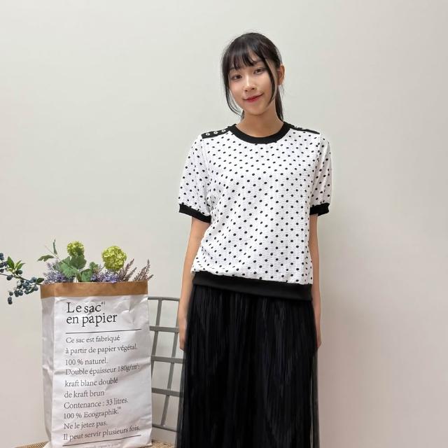 【Hana Mokuba】花木馬日系女裝側肩花釦點綴點點上衣