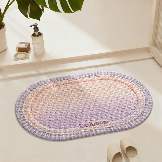 【Quality 聚家】仿亞麻防滑地墊 浴室腳墊 廁所地墊 浴室門口吸水地墊50*80cm（橡膠防滑/耐磨耐刮）