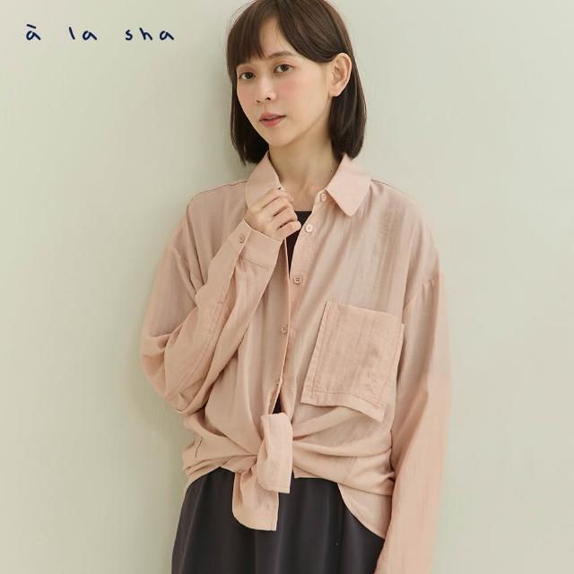 【a la sha】手繪感蘋果喵繡花透膚襯衫