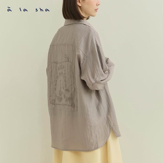 【a la sha】手繪感蘋果喵繡花透膚襯衫
