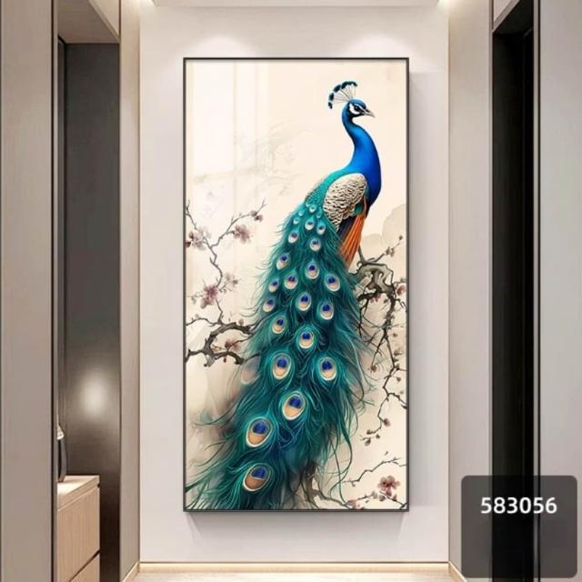 ZHIPU 芝浦】50*100cm 孔雀壁畫豎幅玄關晶瓷掛畫富貴吉祥裝飾畫送禮掛