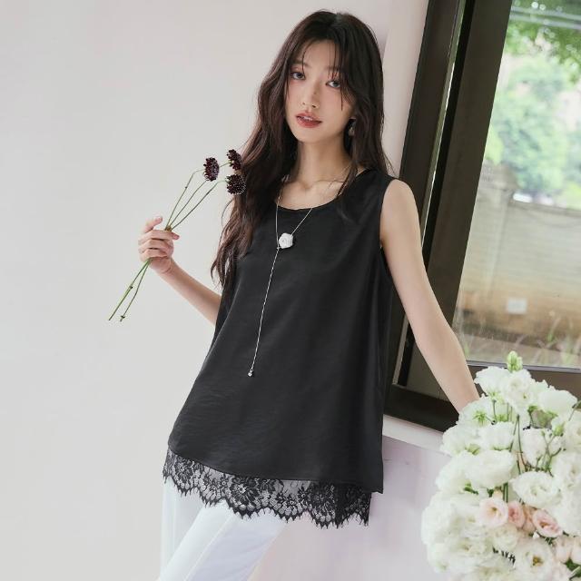 【OB 嚴選】浪漫蕾絲拼接緞光背心上衣 《AB21255-》 適 M~XL
