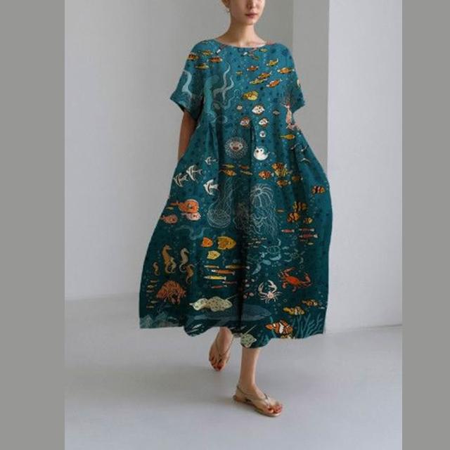 【巴黎精品】買一送一 現貨限搶 連身裙短袖洋裝大尺碼女裝(圓領寬鬆網版娟印顯瘦連衣裙15款b2a11)