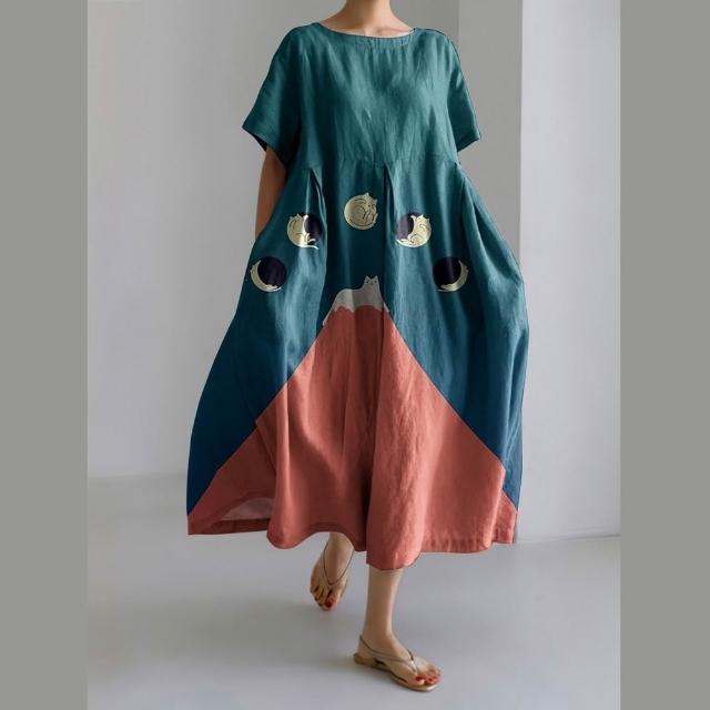【巴黎精品】買一送一 現貨限搶 連身裙短袖洋裝大尺碼女裝(圓領寬鬆網版娟印顯瘦連衣裙15款b2a11)