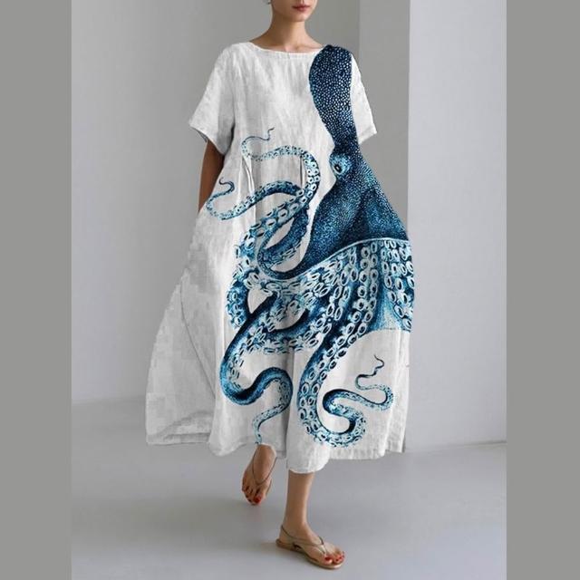 【巴黎精品】買一送一 現貨限搶 連身裙短袖洋裝大尺碼女裝(圓領寬鬆網版娟印顯瘦連衣裙15款b2a11)