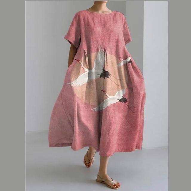 【巴黎精品】買一送一 現貨限搶 連身裙短袖洋裝大尺碼女裝(圓領寬鬆網版娟印顯瘦連衣裙15款b2a11)