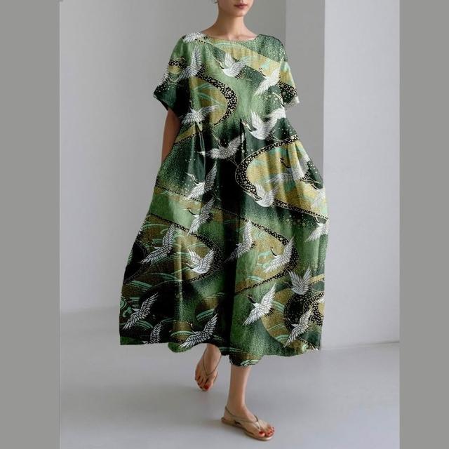 【巴黎精品】買一送一 現貨限搶 連身裙短袖洋裝大尺碼女裝(圓領寬鬆網版娟印顯瘦連衣裙15款b2a11)
