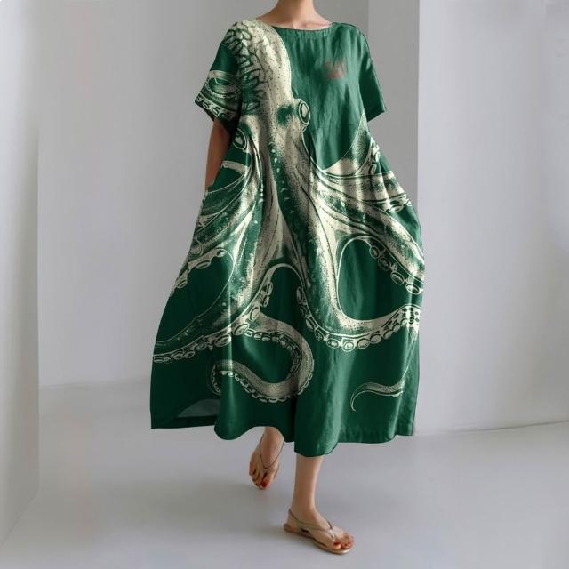 【巴黎精品】買一送一 現貨限搶 連身裙短袖洋裝大尺碼女裝(圓領寬鬆網版娟印顯瘦連衣裙15款b2a11)