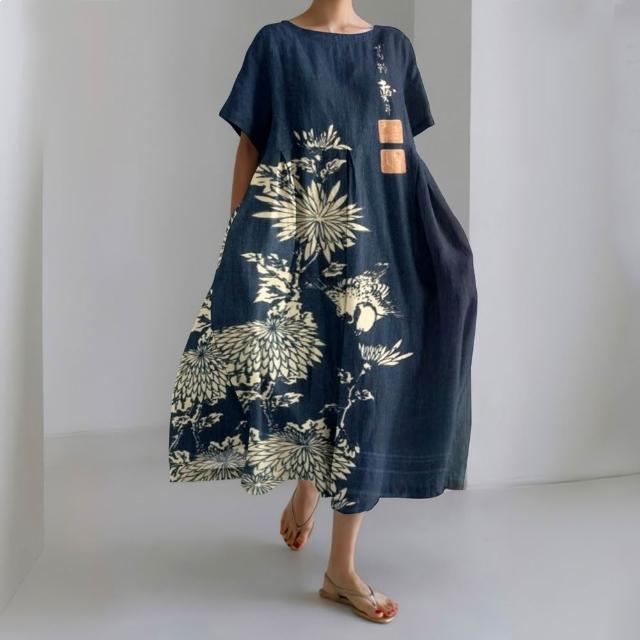 【巴黎精品】現貨+預購 連身裙短袖洋裝大尺碼女裝(圓領寬鬆網版絹印顯瘦長裙連衣裙女裙子14款b2a12 B)