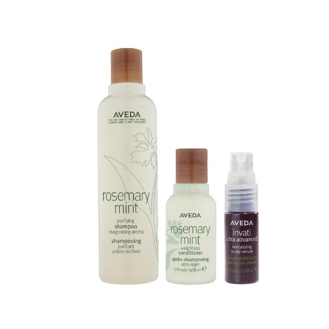 【AVEDA】沁涼豐盈特談組(迷迭/薄荷洗髮精250ml+迷迭/薄荷潤髮乳50ml+豐盈菁華10ml)_夏日_清爽_天然植萃