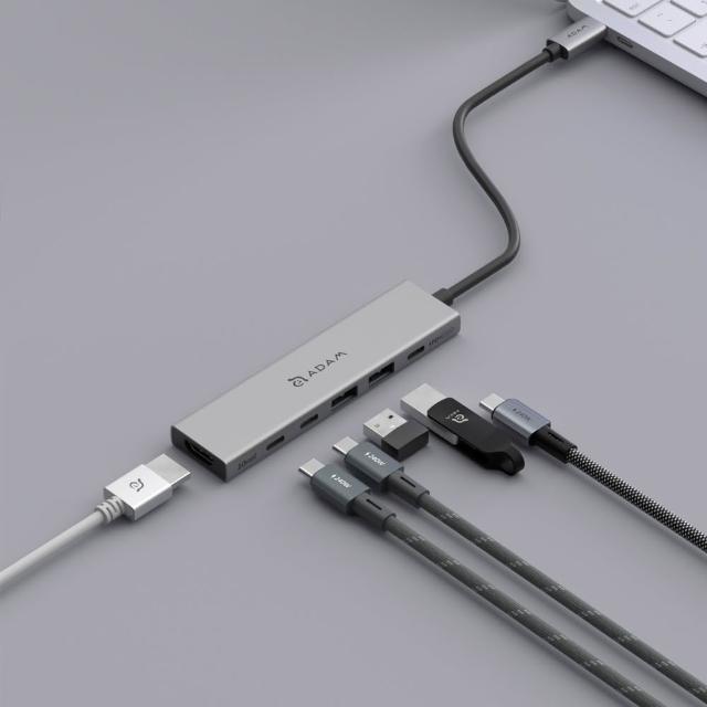【ADAM 亞果元素】Hub DE06 USB-C 6合一多功能集線器(隨插即用)