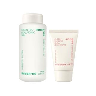即期品【innisfree】綠茶玻尿酸保濕調理液-170ml+櫻花透亮水凝霜-50ml (韓國公司貨)