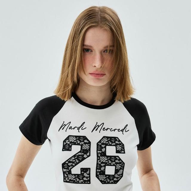 【MARDI MERCREDI】印花短TEE 蕾絲拼接 短版 CROPPED TSHIRT RAGLAN NO.26 LACE