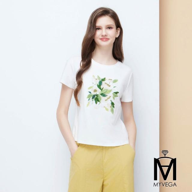 【MYVEGA 麥雪爾】MA涼感莫代爾棉/冰瓷棉燙鑽花卉刺繡上衣-多款任選(日系/女上衣/涼感/短袖)