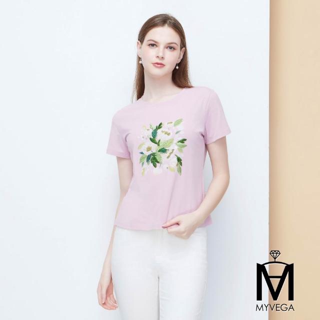 【MYVEGA 麥雪爾】MA涼感莫代爾棉/冰瓷棉燙鑽花卉刺繡上衣-多款任選(日系/女上衣/涼感/短袖)