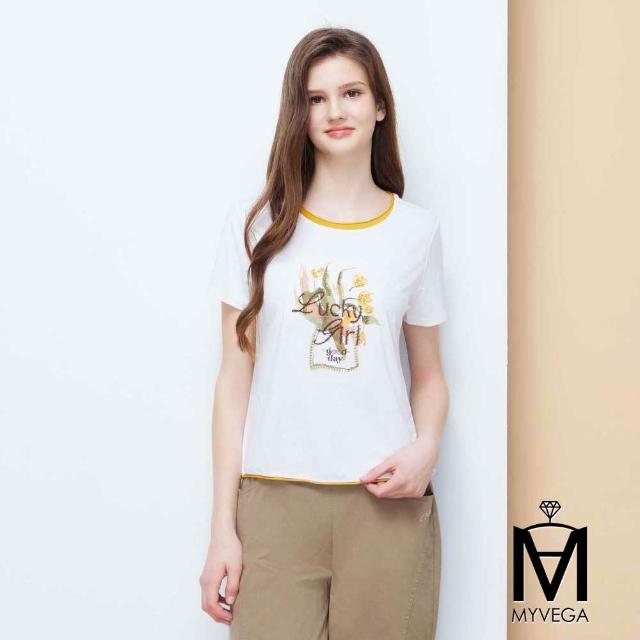 【MYVEGA 麥雪爾】MA涼感莫代爾棉/冰瓷棉燙鑽花卉刺繡上衣-多款任選(日系/女上衣/涼感/短袖)