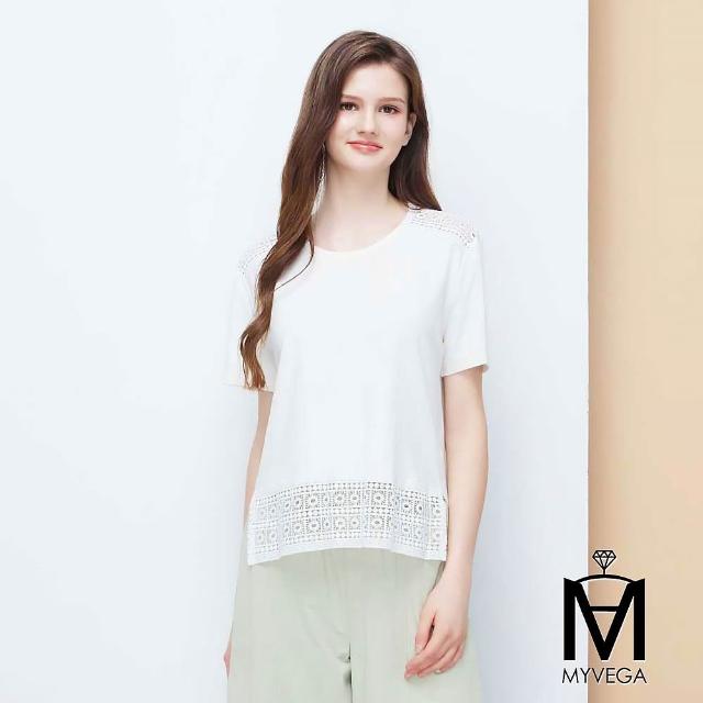 【MYVEGA 麥雪爾】MA幾何簍空蕾絲/雕花娃娃領刺繡上衣-多款任選(日系/女上衣/短袖)