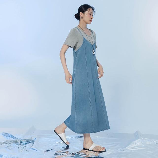 【OB 嚴選】涼感冰絲輕量兩件式車線牛仔洋裝 《DA10732》 適 3L~7L
