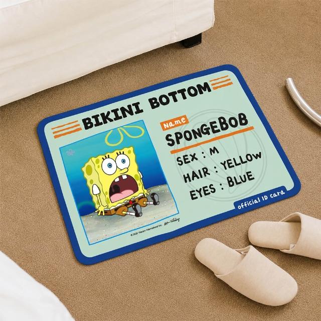 【SpongBob 海綿寶寶】2條組-比奇堡居民吸水皮革止滑地墊-(海綿寶寶派大星身分證 0.4公分特薄)