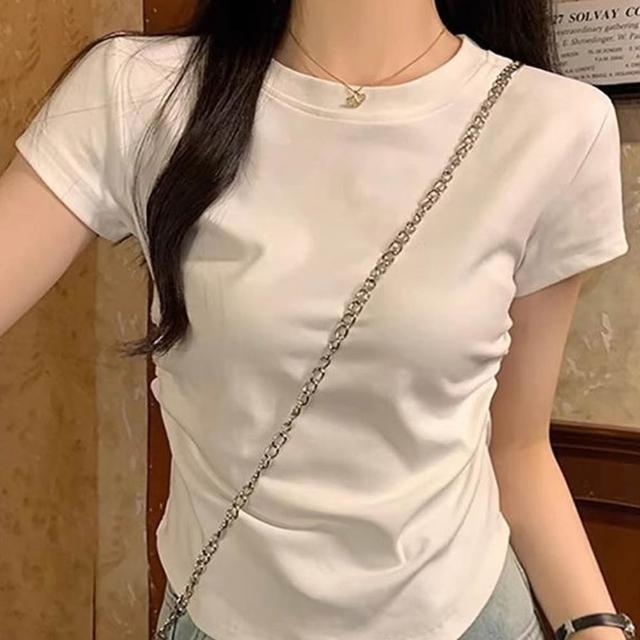 【D.studio】韓版顯瘦收腰短袖上衣 短版上衣 衣服 夏天女裝 短板上衣 短版t恤 短袖t恤 素T 運動上衣 T701