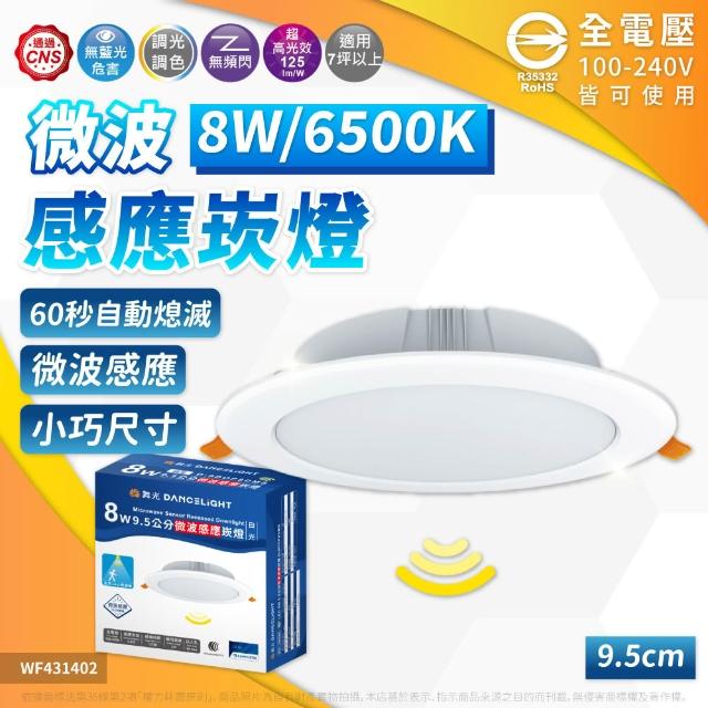 【DanceLight 舞光】1入 LED 8W 9.5cm 微波感應崁燈 白光 自然光 黃光 崁燈 全電壓