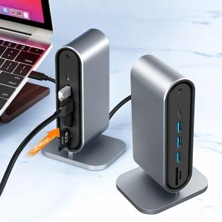【ANTIAN】12合1 Type-C 桌面立式多功能HUB轉接器 Mac筆電USB集線器 RJ45轉接頭 HDMI轉接線