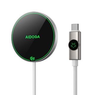 【AIDOGA】長線 Qi2.2 25W 磁吸快充無線充電器 數顯 MagSafe 1.5M 支援iPhone 18/17/安卓/手機/耳機