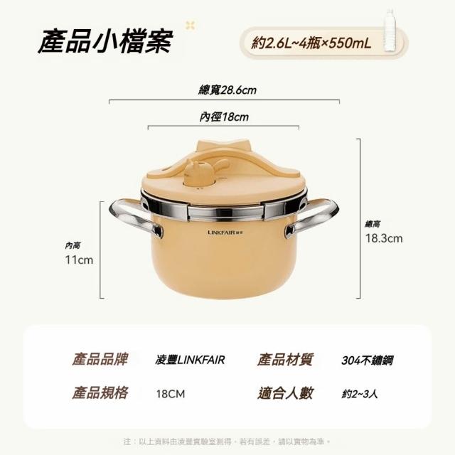 LINKFAIR 壓力鍋 304高壓鍋 迷你防爆壓力鍋（10重安全保護 微調彈簧閥 單手開蓋守護美甲）