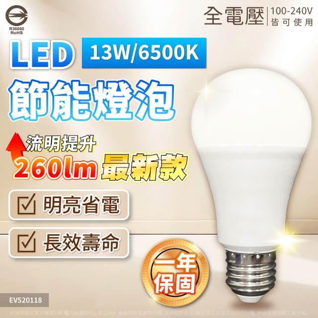 【Everlight 億光】10入 2026最新款 LED 13W 高光效 最新戰鬥版 全電壓 球泡燈 E27燈泡(黃光/自然光/白光)