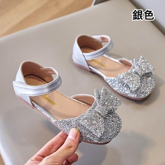 【橘魔法】星鑽亮片蝴蝶結涼鞋 女童 兒童 童鞋 公主鞋 平底鞋 娃娃鞋 鞋子 萬聖節 禮服 婚禮 喜酒 喜宴