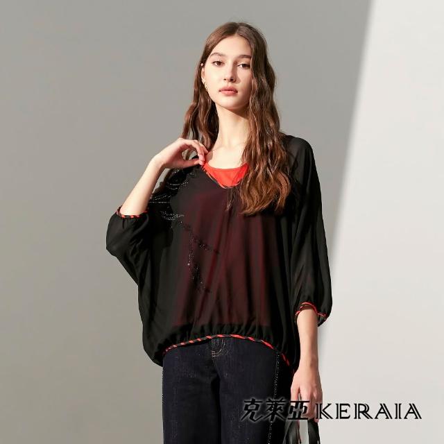 【KERAIA 克萊亞】暮橘交織斑馬紋幾何造型上衣(四款)