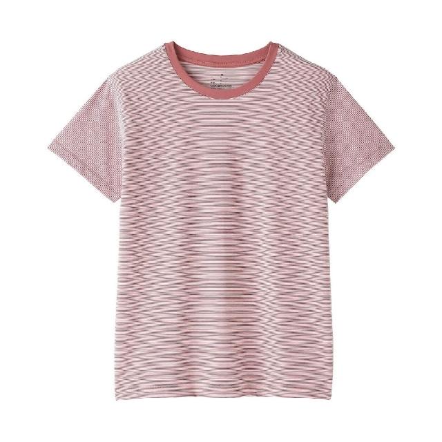 【MUJI 無印良品】女天竺圓領短袖T恤(白色/黑色/磚紅/淺黃/薰衣草紫/黑橫紋/黑紋樣/粉紅紋樣/灰棕紋樣)