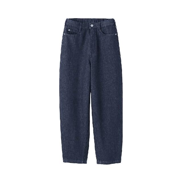 【MUJI 無印良品】女吉貝木棉混丹寧繭型褲(藍色/暗藍)