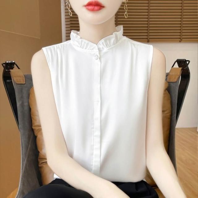 【巴黎精品】現貨限搶 頂級法式絲質上衣緞面背心名媛絲綢冰絲襯衫天絲無袖女T恤(純色3款a1iz25 B)