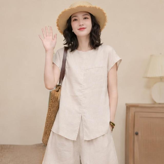 【LANNI 藍尼】★涼爽透氣短袖短褲套裝(女裝/女上衣/T恤/百搭/日系/通勤)